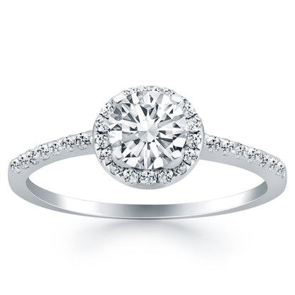 Anillo de compromiso con halo de diamantes en oro blanco de 14k