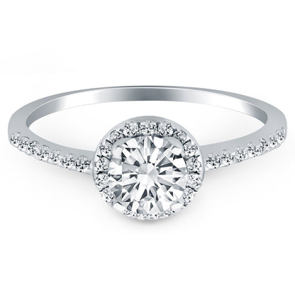Anillo de compromiso con halo de diamantes en oro blanco de 14k