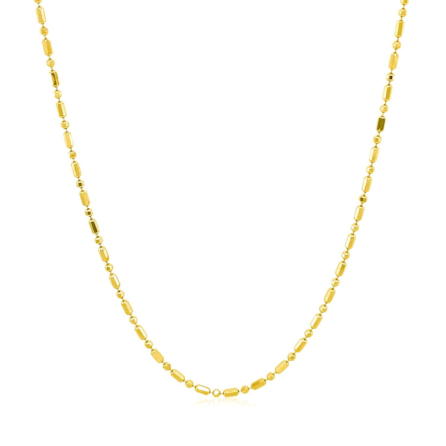 Cadena de cuentas alternas de oro amarillo de 14k con corte de diamante de 1.2 mm
