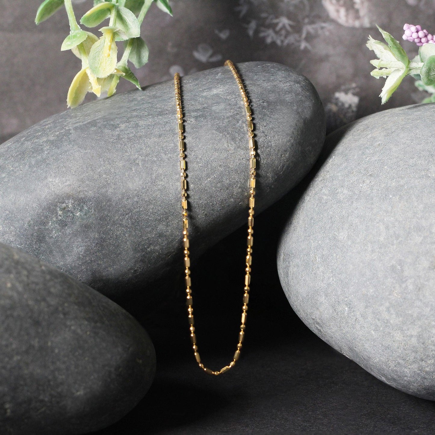 Cadena de cuentas alternas de oro amarillo de 14k con corte de diamante de 1.2 mm