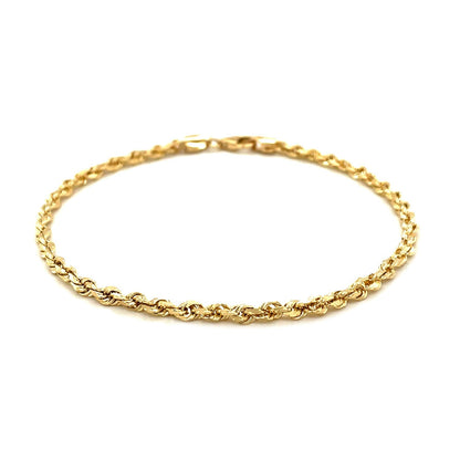 Pulsera de cuerda maciza con corte de diamante de 3,0 mm en oro amarillo de 14 quilates