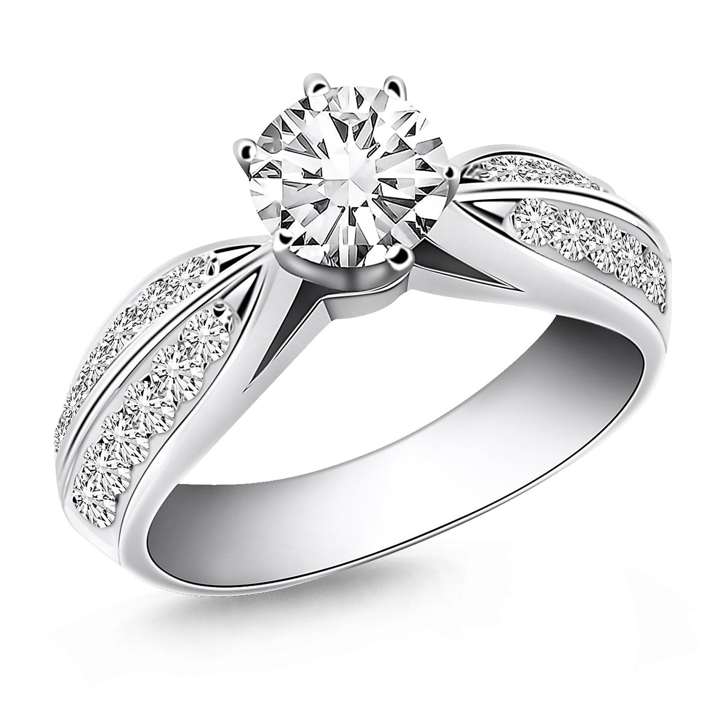 Anillo de compromiso de oro blanco de 14 quilates con diamantes pavé de doble fila tipo catedral
