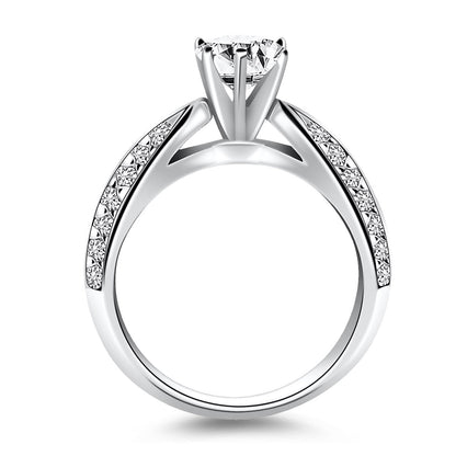 Anillo de compromiso de oro blanco de 14 quilates con diamantes pavé de doble fila tipo catedral