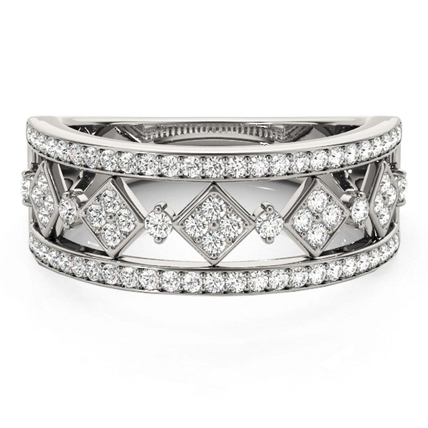 Anillo con motivo cuadrado con incrustaciones de diamantes en oro blanco de 14k (1/2 quilate en total)