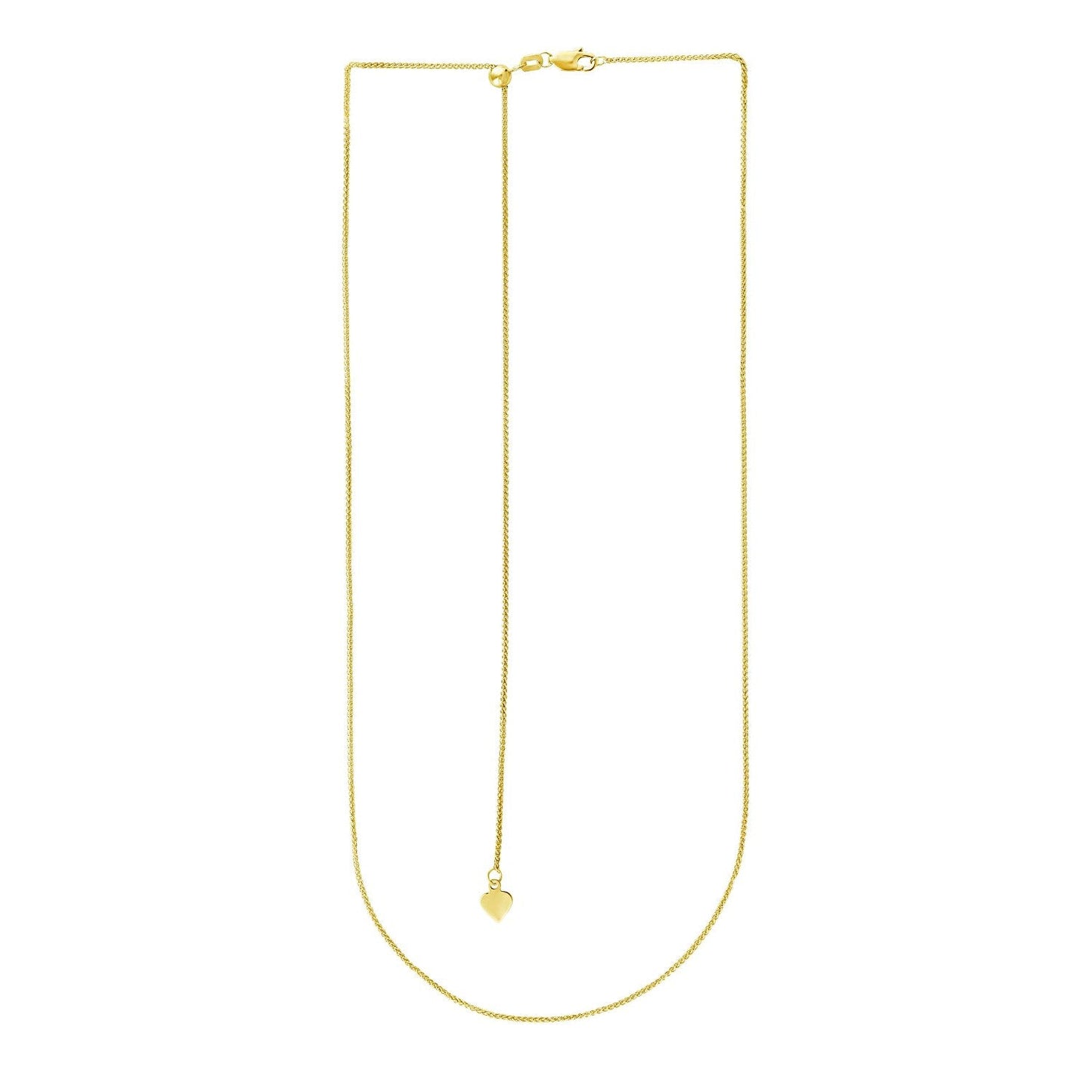 Cadena de trigo ajustable de oro amarillo de 14k y 1.0mm
