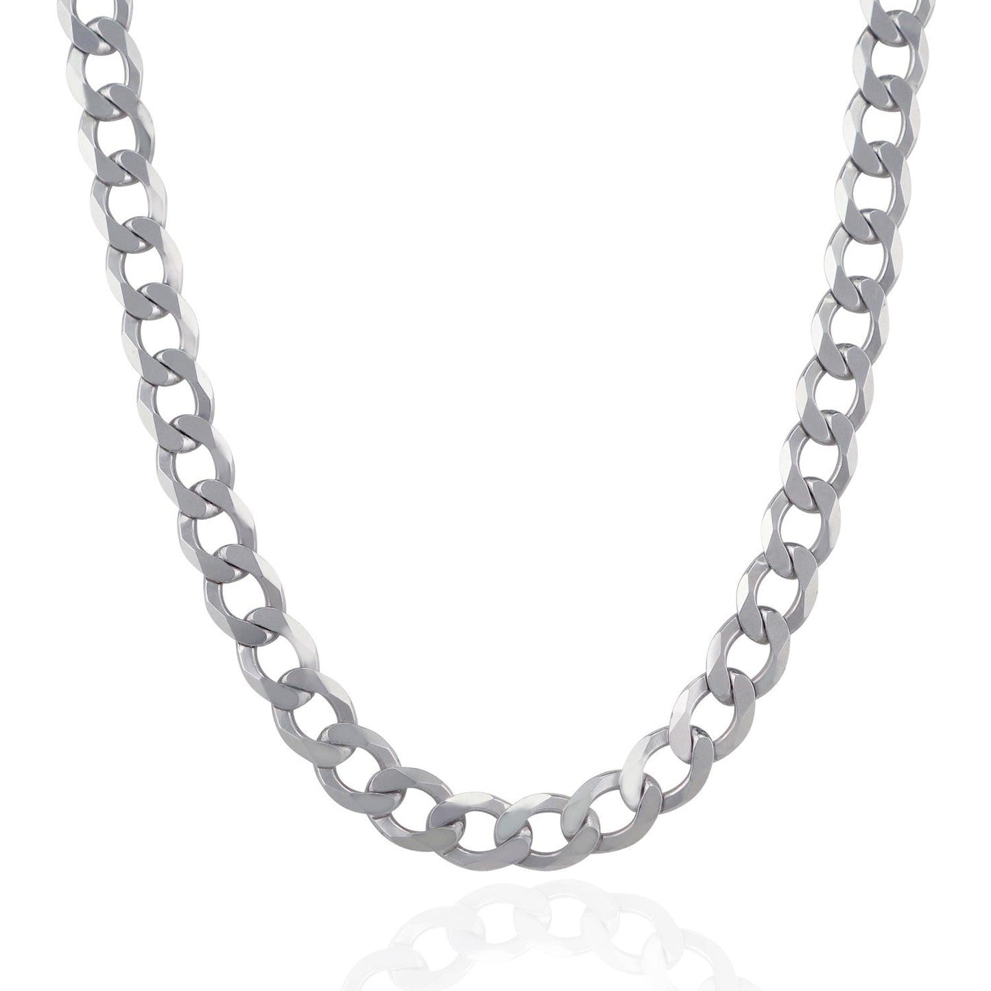 Cadena estilo barbada de plata de ley de 8,4 mm con baño de rodio