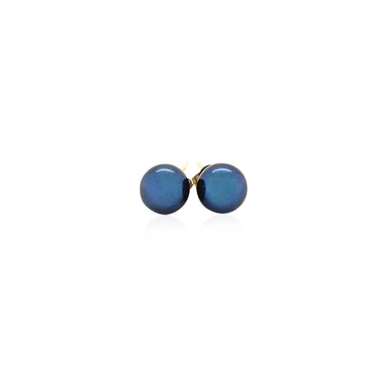 Pendientes de botón de perla cultivada negra de oro amarillo de 14k (6,0 mm)