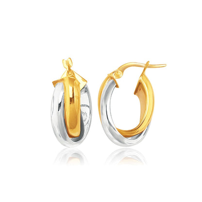 Pendientes de aro ovalados entrelazados de doble fila de oro bicolor de 14k