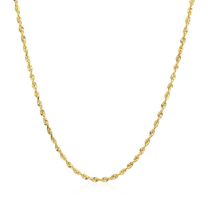 Cadena de cuerda sólida de oro amarillo de 10k con corte de diamante de 1.5mm