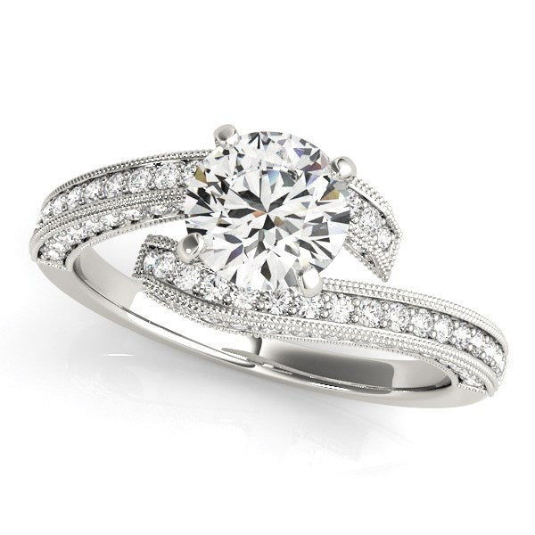 Anillo de compromiso de oro blanco de 14k con diamante redondo estilo "bypass" (1 1/2 ct. p.t.)