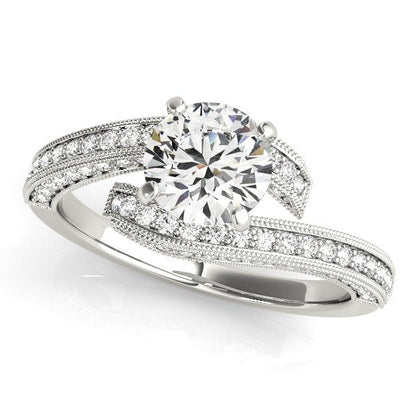 Anillo de compromiso de oro blanco de 14k con diamante redondo estilo "bypass" (1 1/2 ct. p.t.)