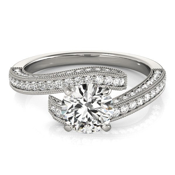Anillo de compromiso de oro blanco de 14k con diamante redondo estilo "bypass" (1 1/2 ct. p.t.)