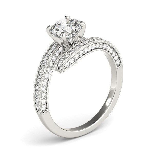Anillo de compromiso de oro blanco de 14k con diamante redondo estilo "bypass" (1 1/2 ct. p.t.)