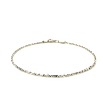 Pulsera de soga de oro blanco de 14k macizo con corte de diamante de 1.5mm