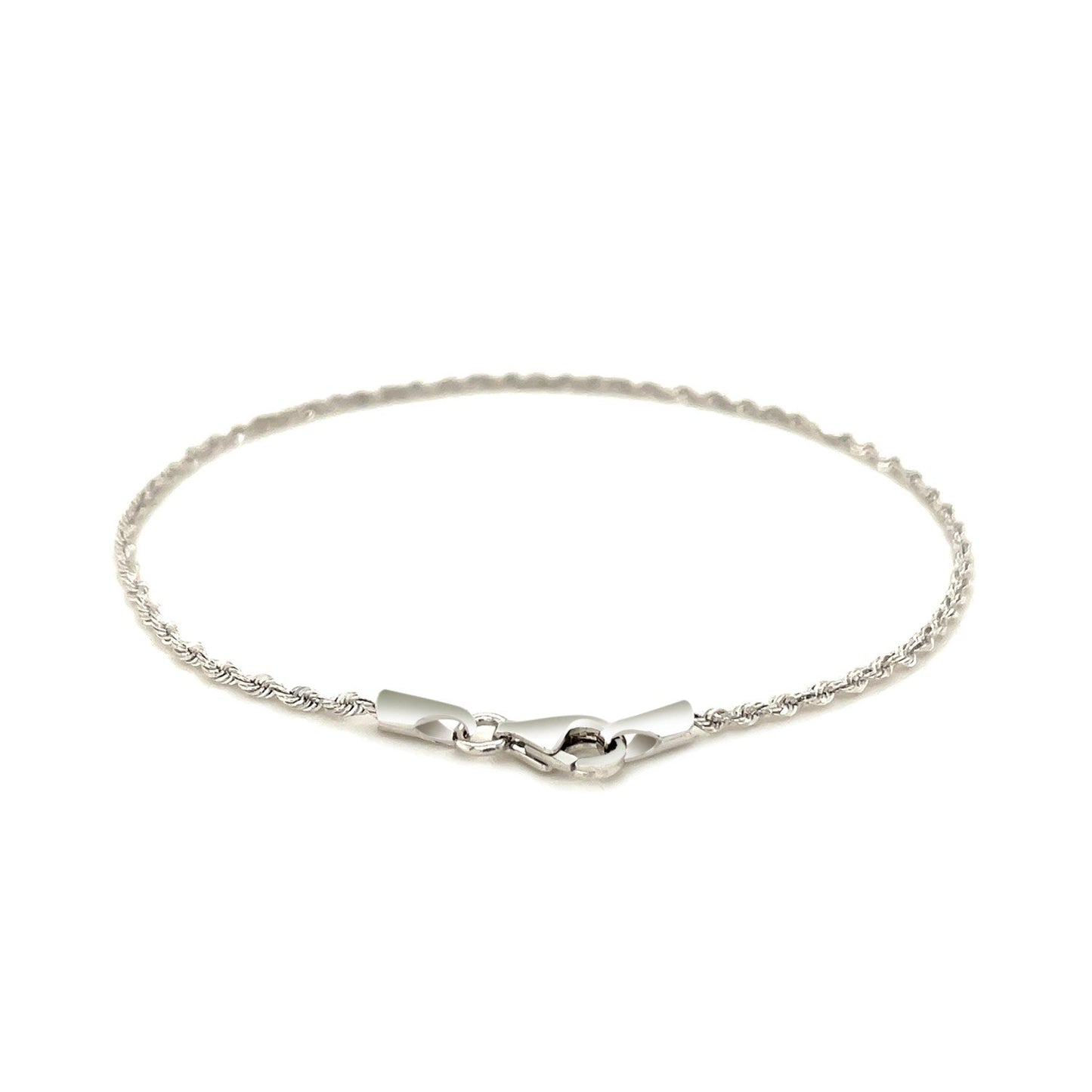 Pulsera de soga de oro blanco de 14k macizo con corte de diamante de 1.5mm