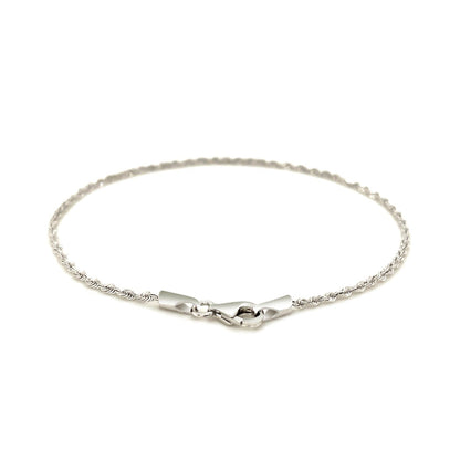 Pulsera de soga de oro blanco de 14k macizo con corte de diamante de 1.5mm