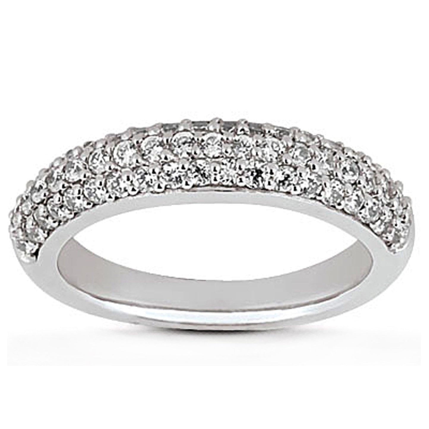 Anillo de boda de oro blanco de 14k con triple micro pavé de diamantes de varias filas