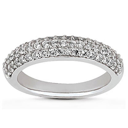 Anillo de boda de oro blanco de 14k con triple micro pavé de diamantes de varias filas