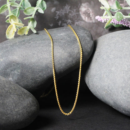 Cadena de Trigo Redonda de Oro Amarillo de 14k con Corte de Diamante 1.1mm