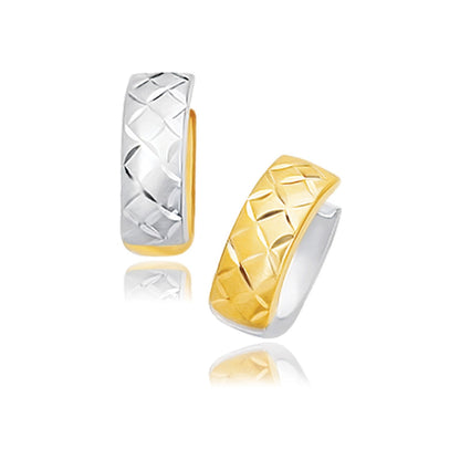 Pendientes de aro reversibles acolchados de oro bicolor de 14k