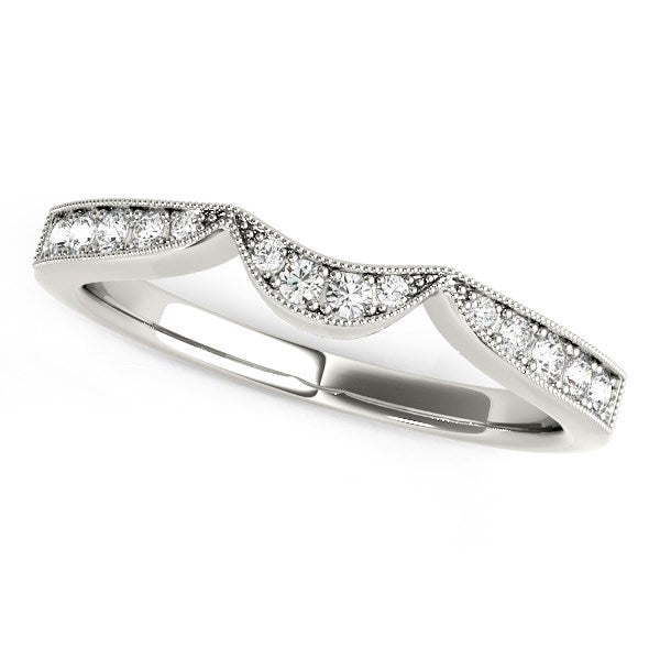 Anillo de Boda Curvo de Diamantes (1/6 cttw) de Oro Blanco de 14k con Borde Fresado