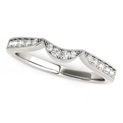 Anillo de Boda Curvo de Diamantes (1/6 cttw) de Oro Blanco de 14k con Borde Fresado