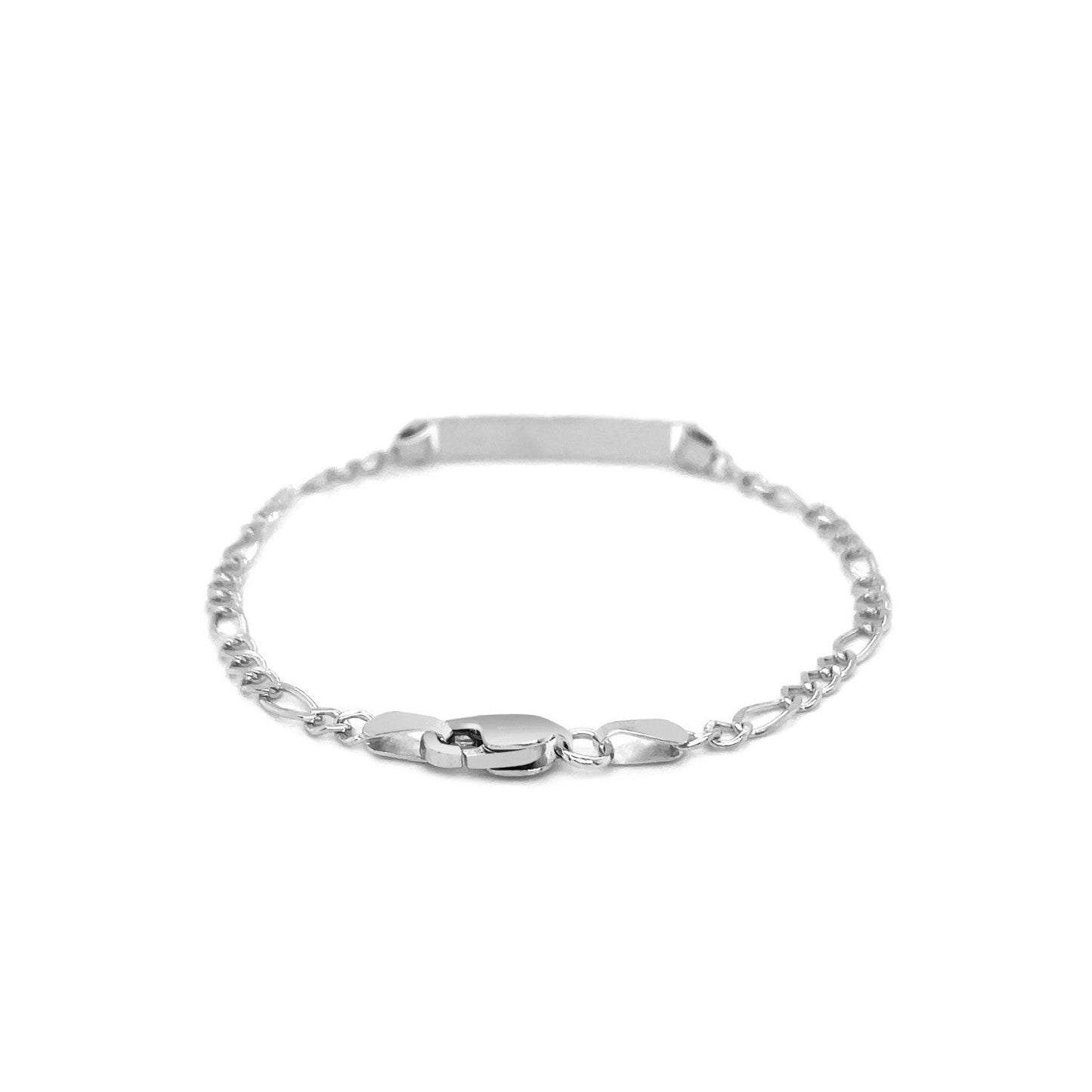 Pulsera de identificación infantil elegante de cadena Figaro de oro blanco de 14 quilates