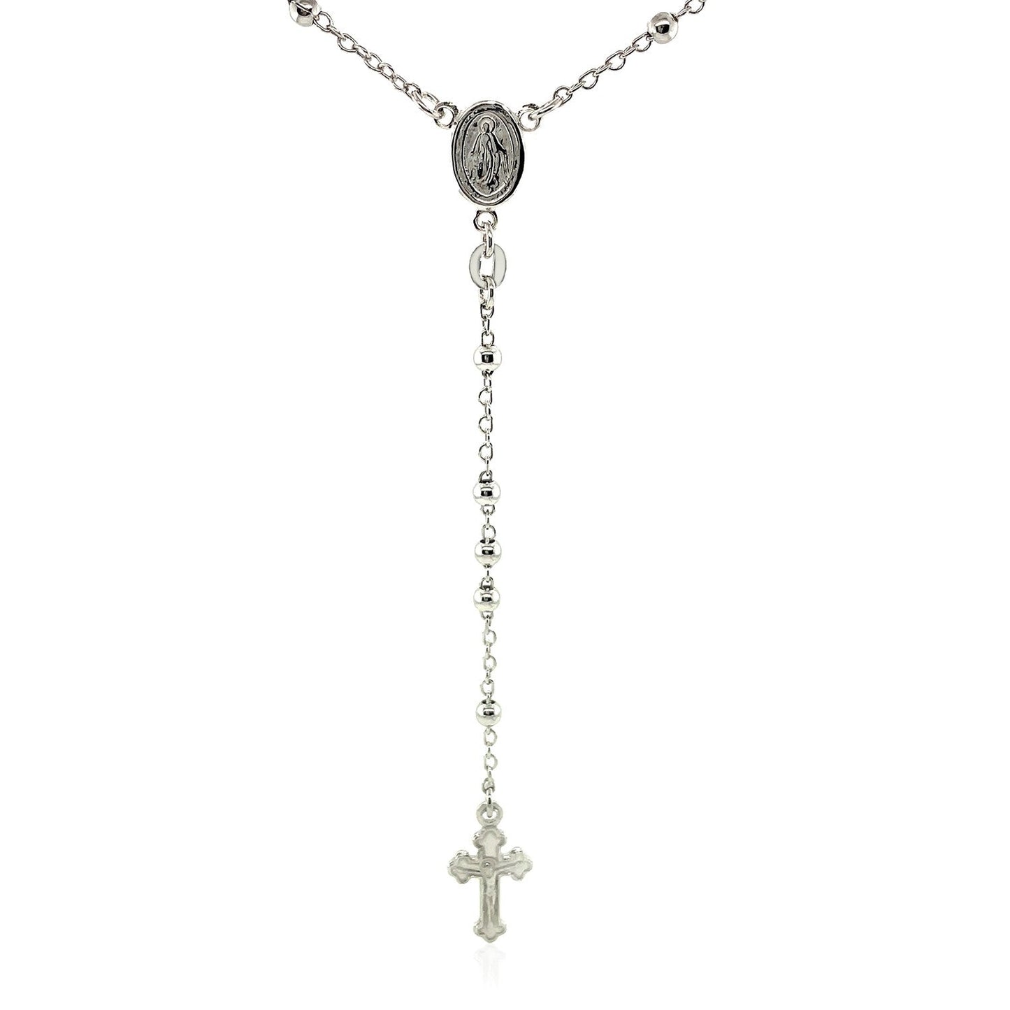 Cadena fina de rosario y collar de cuentas en plata esterlina