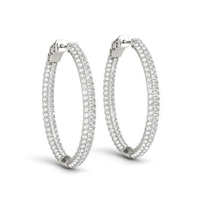 Pendientes de aro de tres hileras con diamantes de oro blanco de 14k de doble cara (2 ct. T.)