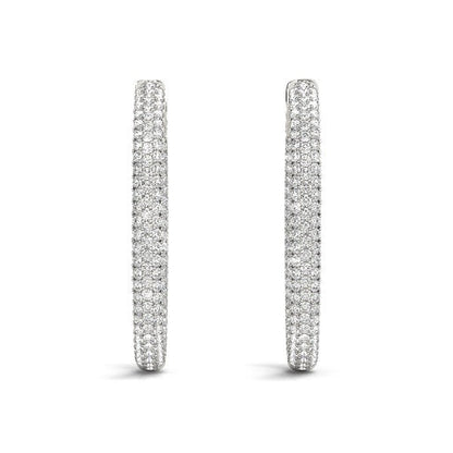 Pendientes de aro de tres hileras con diamantes de oro blanco de 14k de doble cara (2 ct. T.)