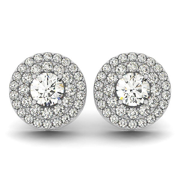 Pendientes de diamante redondos de doble halo de oro blanco de 14k (1 1/4 TCW)