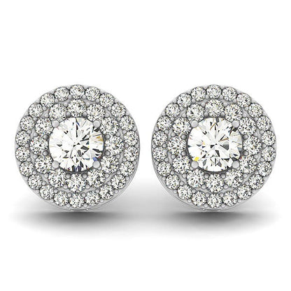 Pendientes de diamante redondos de doble halo de oro blanco de 14k (1 1/4 TCW)
