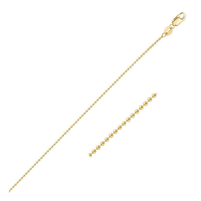 Cadena de bolas de oro amarillo de 14k de 1.0mm