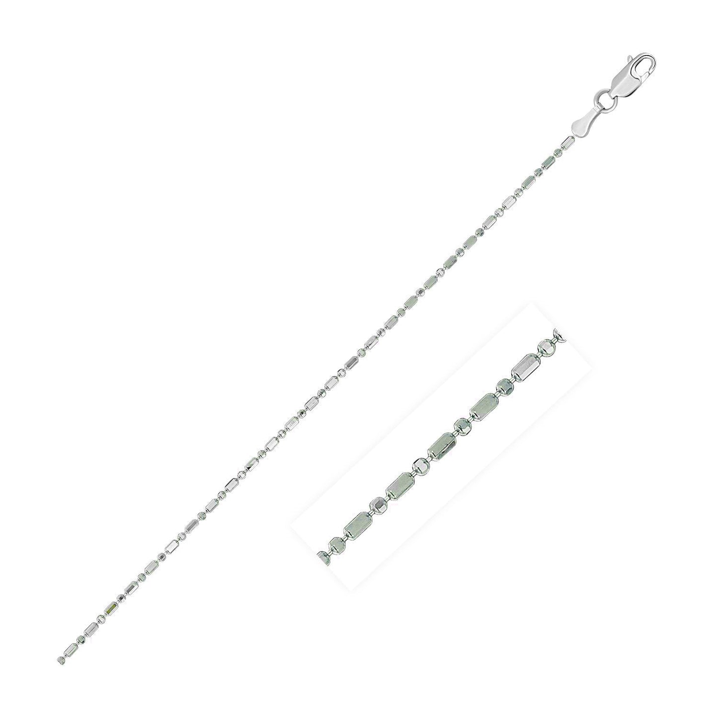 Cadena de Cuentas Talladas con Diamante de Oro Blanco de 14k 1.0mm