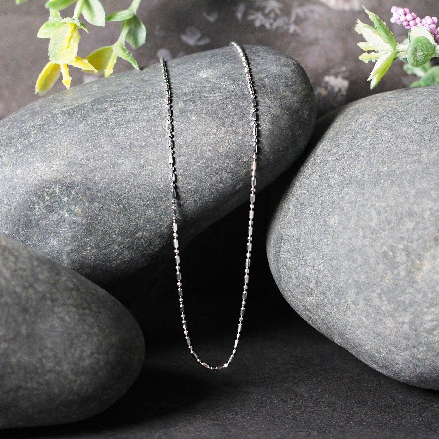 Cadena de Cuentas Talladas con Diamante de Oro Blanco de 14k 1.0mm