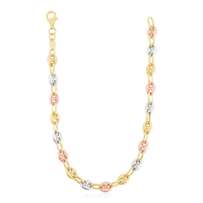 Cadena de eslabones marineros inflados de oro tricolor de 14k de alto pulido