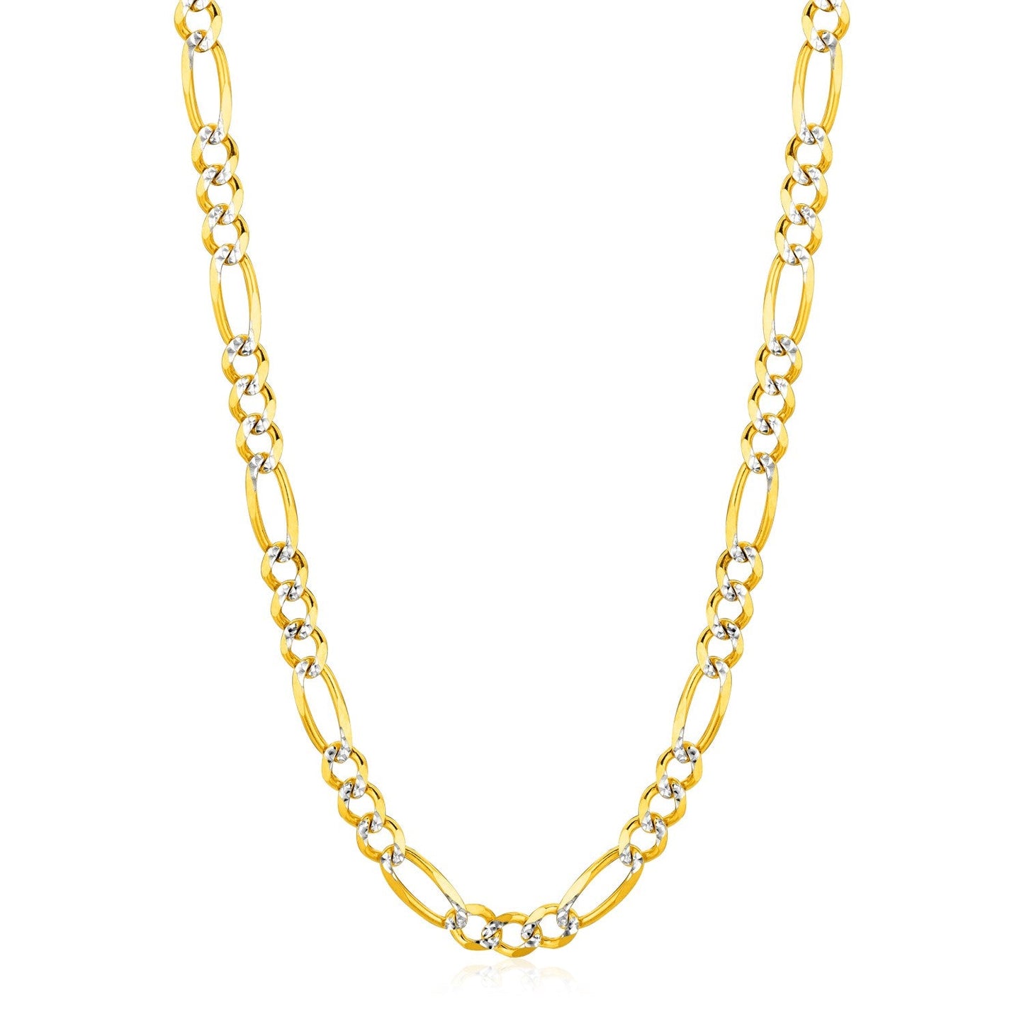 Cadena Eslabón Figaro Maciza Pavé de Oro Amarillo de 14K y 6.0mm