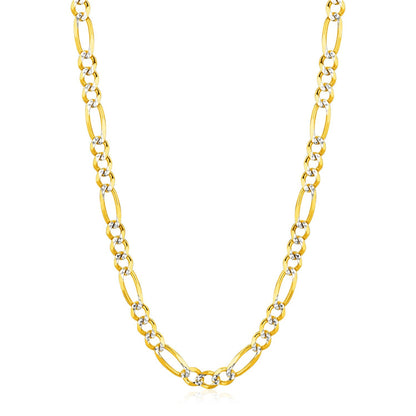 Cadena Eslabón Figaro Maciza Pavé de Oro Amarillo de 14K y 6.0mm