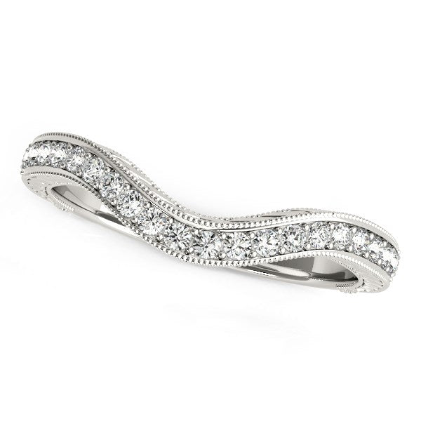 Anillo de boda con diamantes barrocos curvos milgrain de oro blanco de 14 quilates (1/6 quilates en total)
