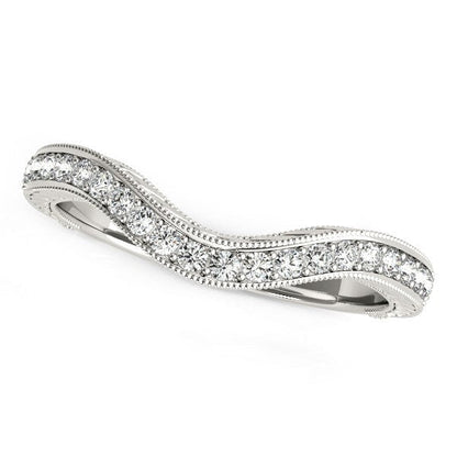 Anillo de boda con diamantes barrocos curvos milgrain de oro blanco de 14 quilates (1/6 quilates en total)