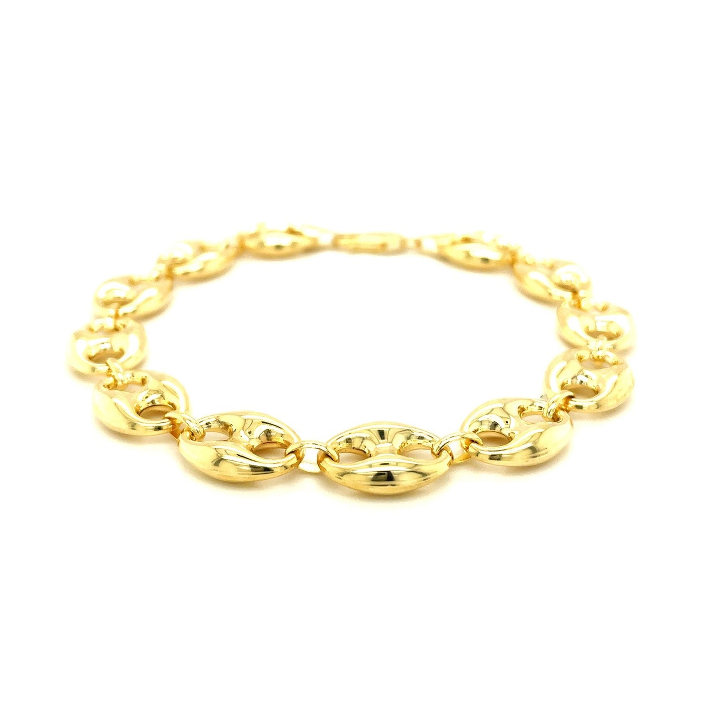 Pulsera de eslabones marineros hinchados de oro amarillo de 14k y 11,0 mm