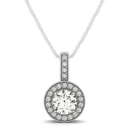 Colgante de halo de diamante con borde milgrain en oro blanco de 14k (5/8 quilates en total)