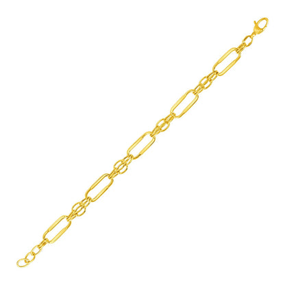 Pulsera de oro amarillo de 14k con eslabones ovales rectangulares pulidos