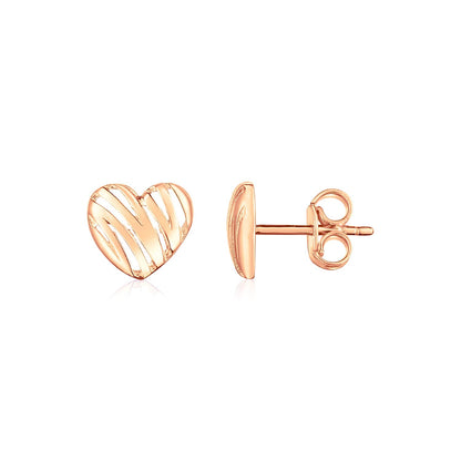 Aretes de Corazón con Diseño de Garabato y Alto Pulido de Oro Rosa de 14K