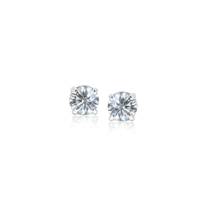 Pendientes de oro blanco de 14k con circonitas cúbicas blancas facetadas de 3 mm