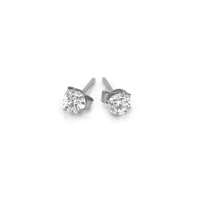 Pendientes de oro blanco de 14k con circonitas cúbicas blancas facetadas de 3 mm