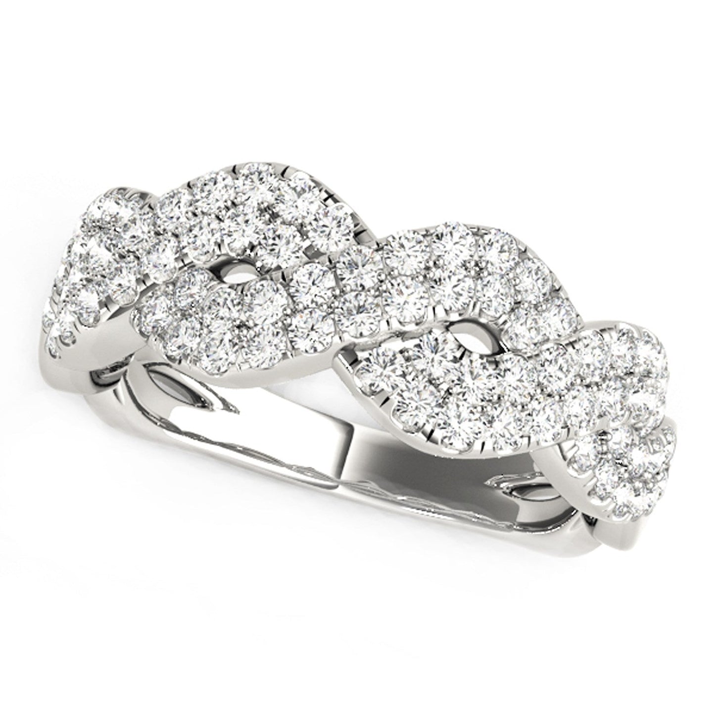 Anillo de ondas entrelazadas con diamantes en oro blanco de 14k (5/8 qt)