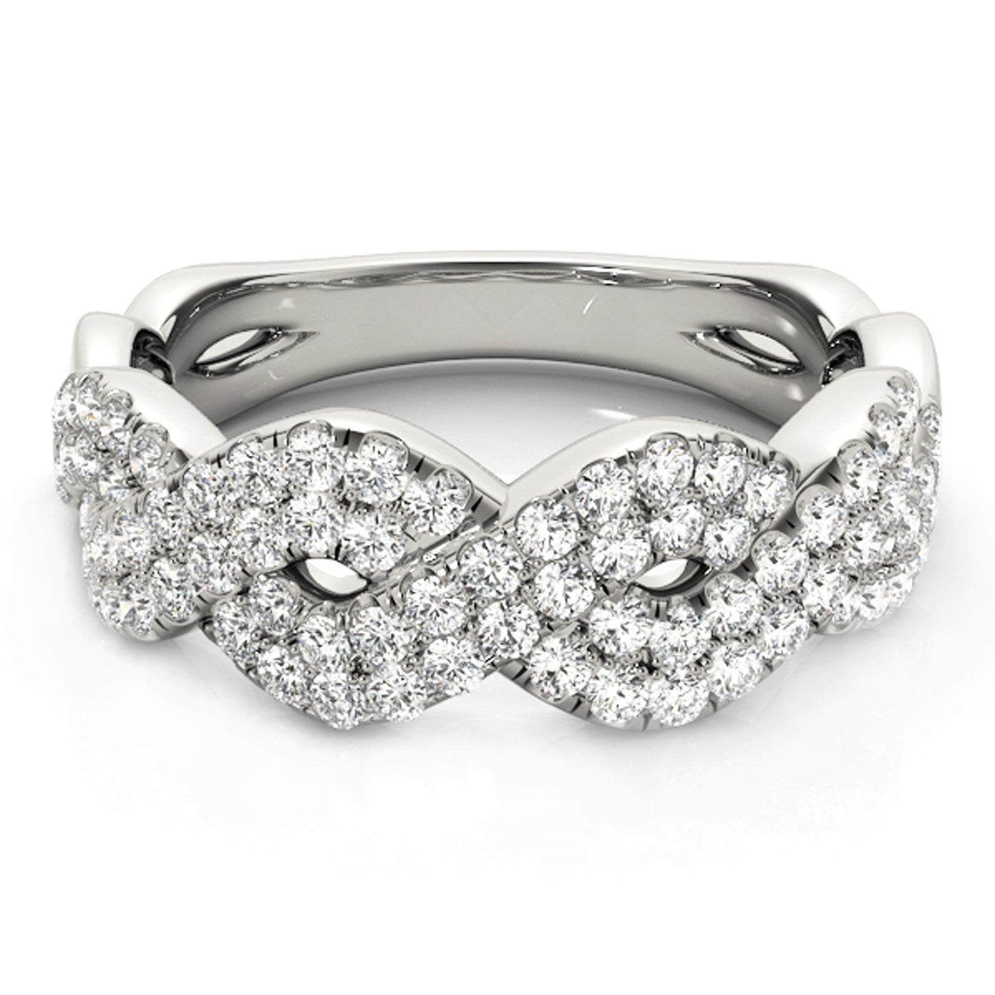 Anillo de ondas entrelazadas con diamantes en oro blanco de 14k (5/8 qt)