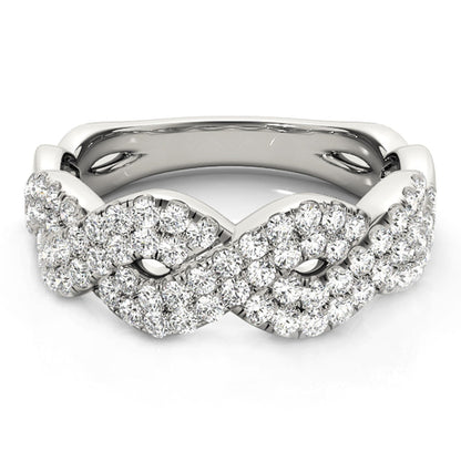 Anillo de ondas entrelazadas con diamantes en oro blanco de 14k (5/8 qt)