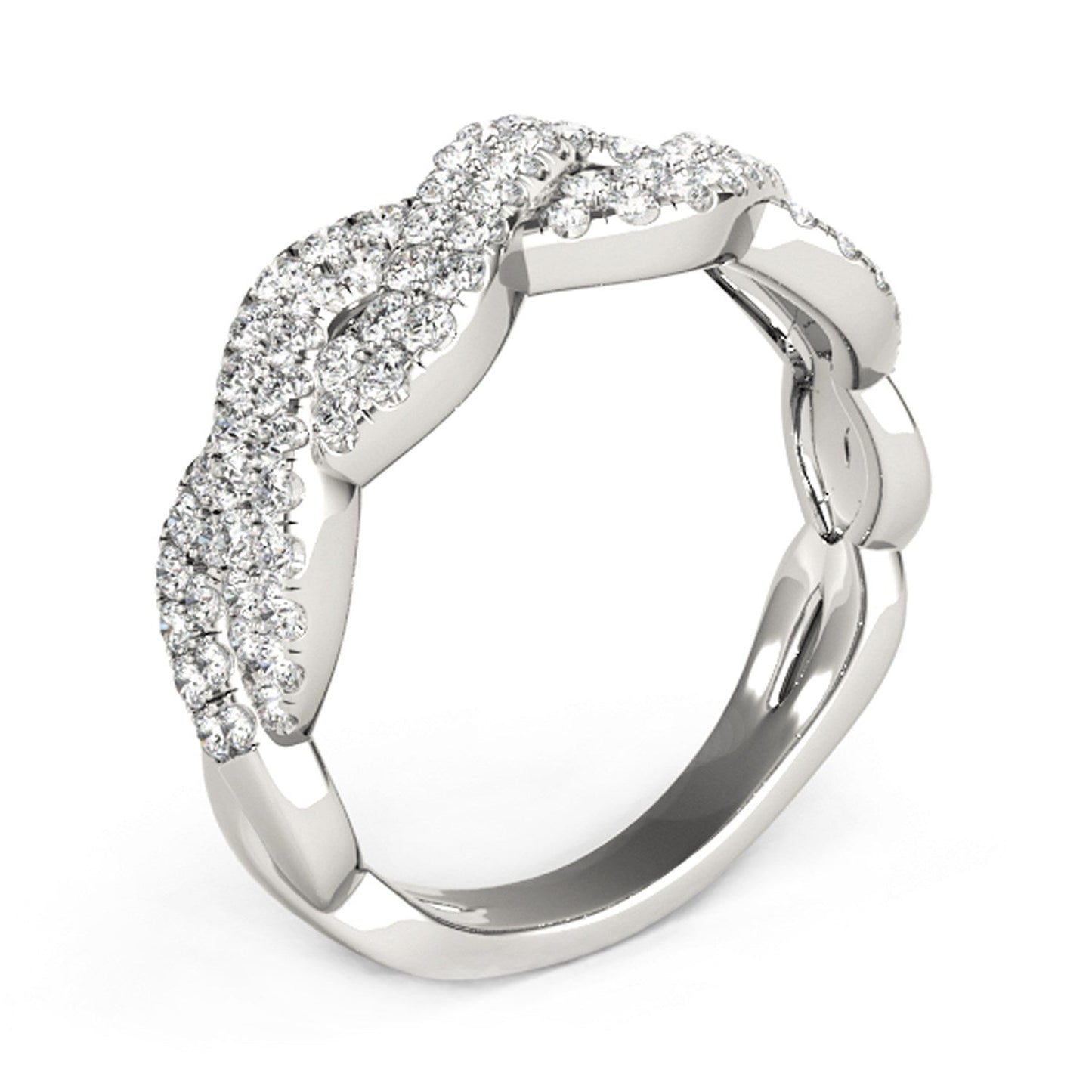 Anillo de ondas entrelazadas con diamantes en oro blanco de 14k (5/8 qt)